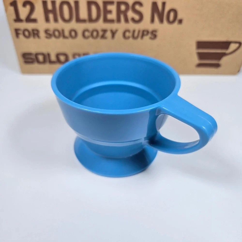 Vintage SOLO Cozy Cup Holders Blue Plastic Stackable 8 Original Box Retro‎ MCM